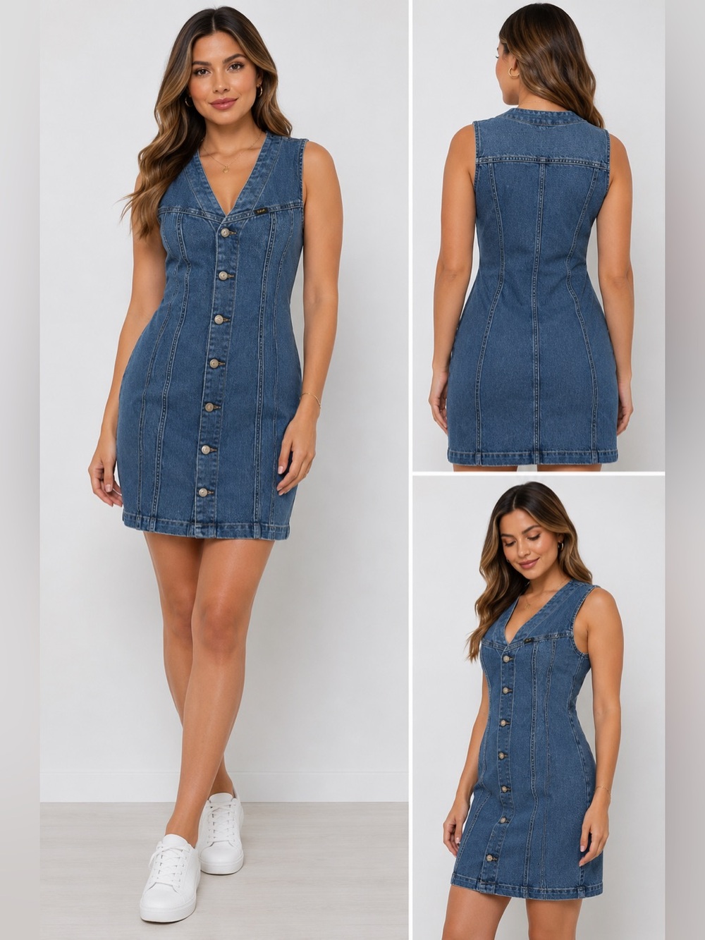 Lee Denim Button Front Sleeveless Mini Dress Medium M NWOT Blue